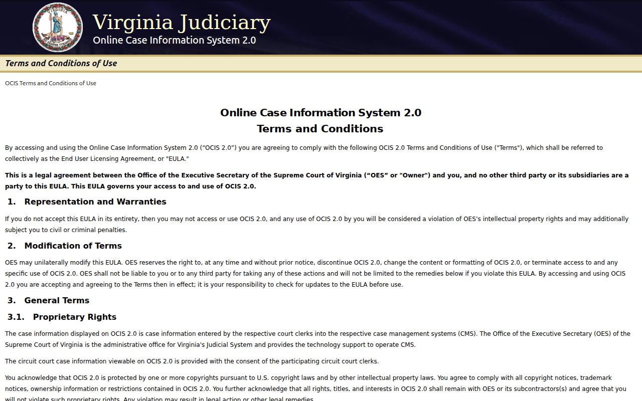 Middlesex County warrant search: Virginia OCIS landing and search terms