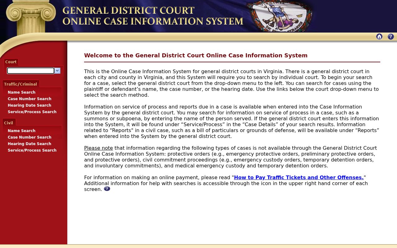 Middlesex County warrant search: GDC court selection dropdown