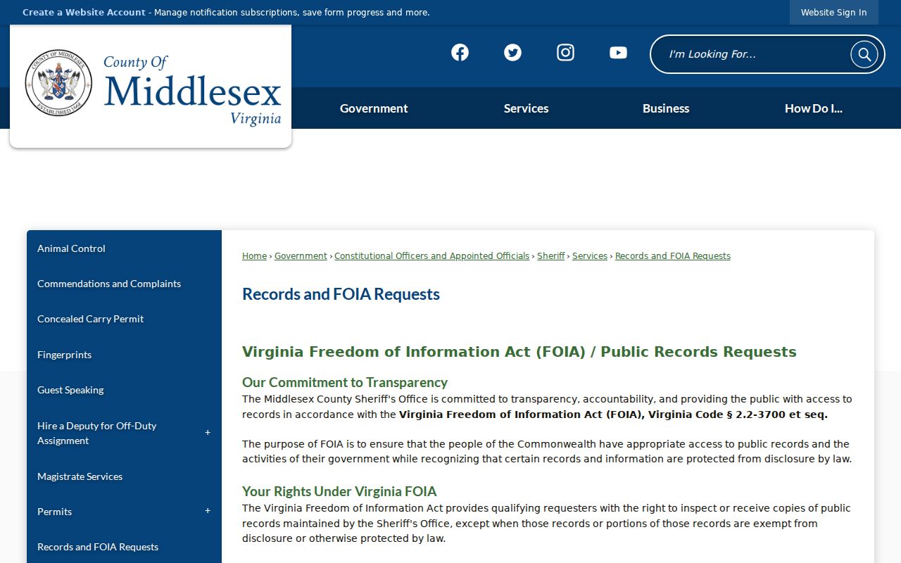 Middlesex County warrant records: Sheriff FOIA request instructions