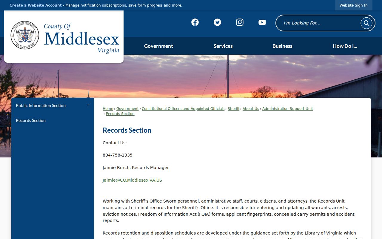 Middlesex County warrant records: Sheriff Records Section page